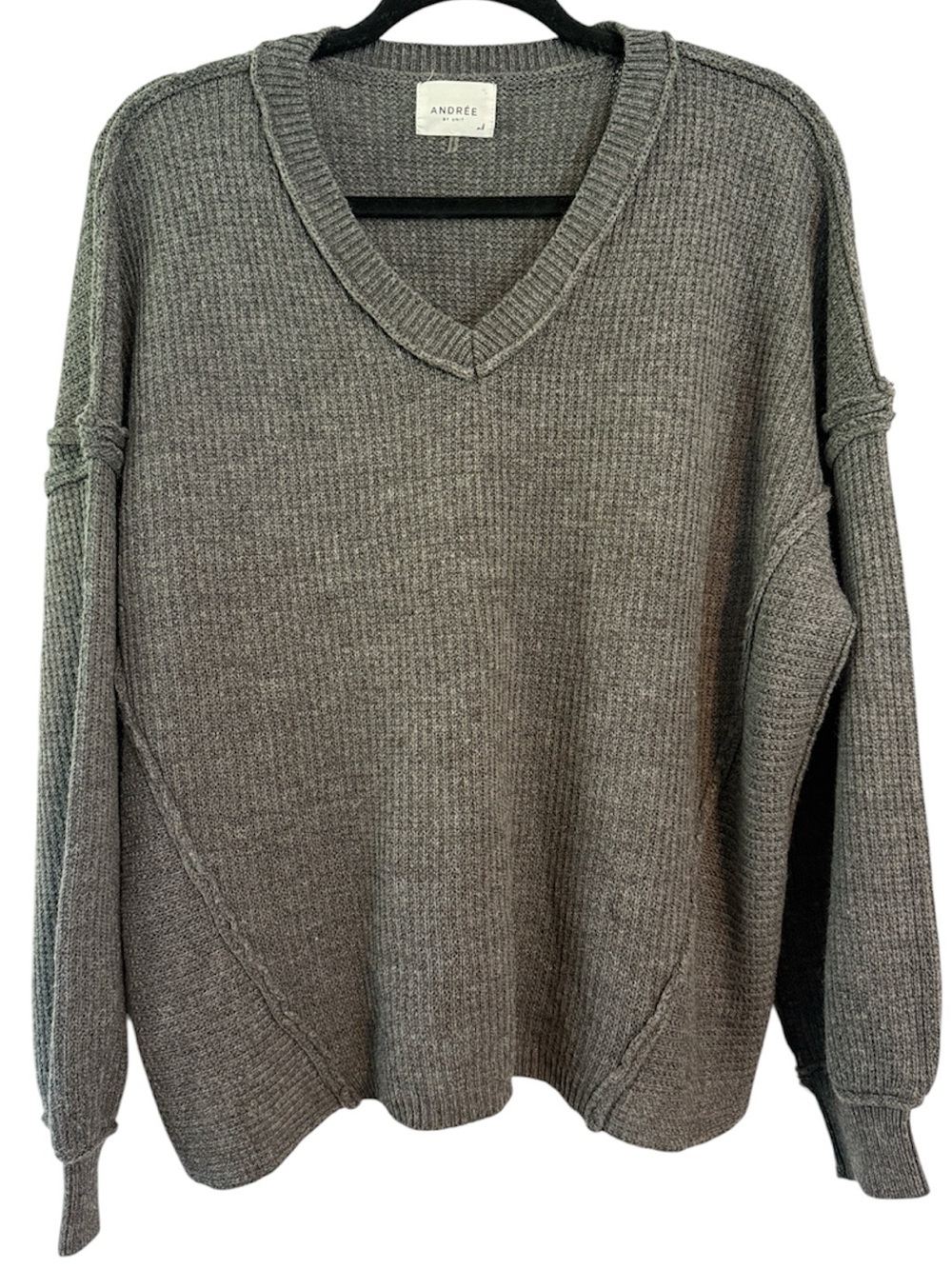 Andree by Unit Grey V-Neck Oversized Sweater